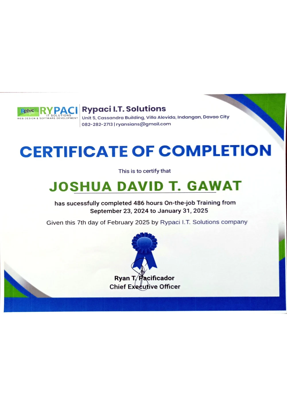 OJT Certificate